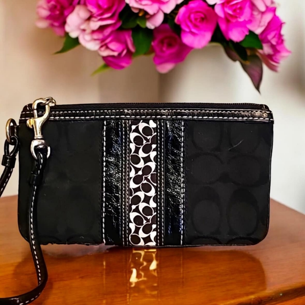 Coach Grey Black with Litte Whit Cs wristlet